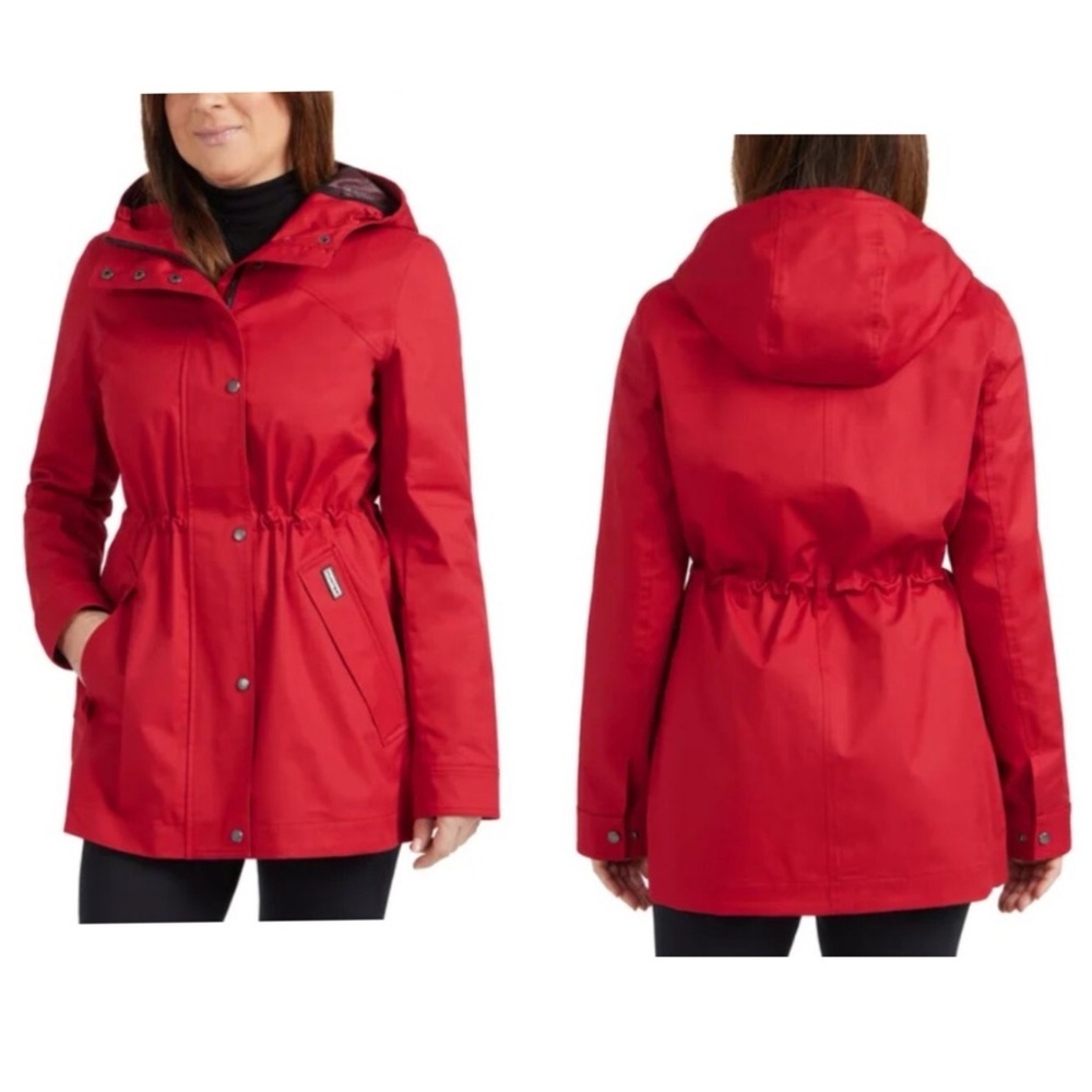 Hunter Red Utility Jacket w/ Hood and Water-Resistant Design/RainCoat/windproof